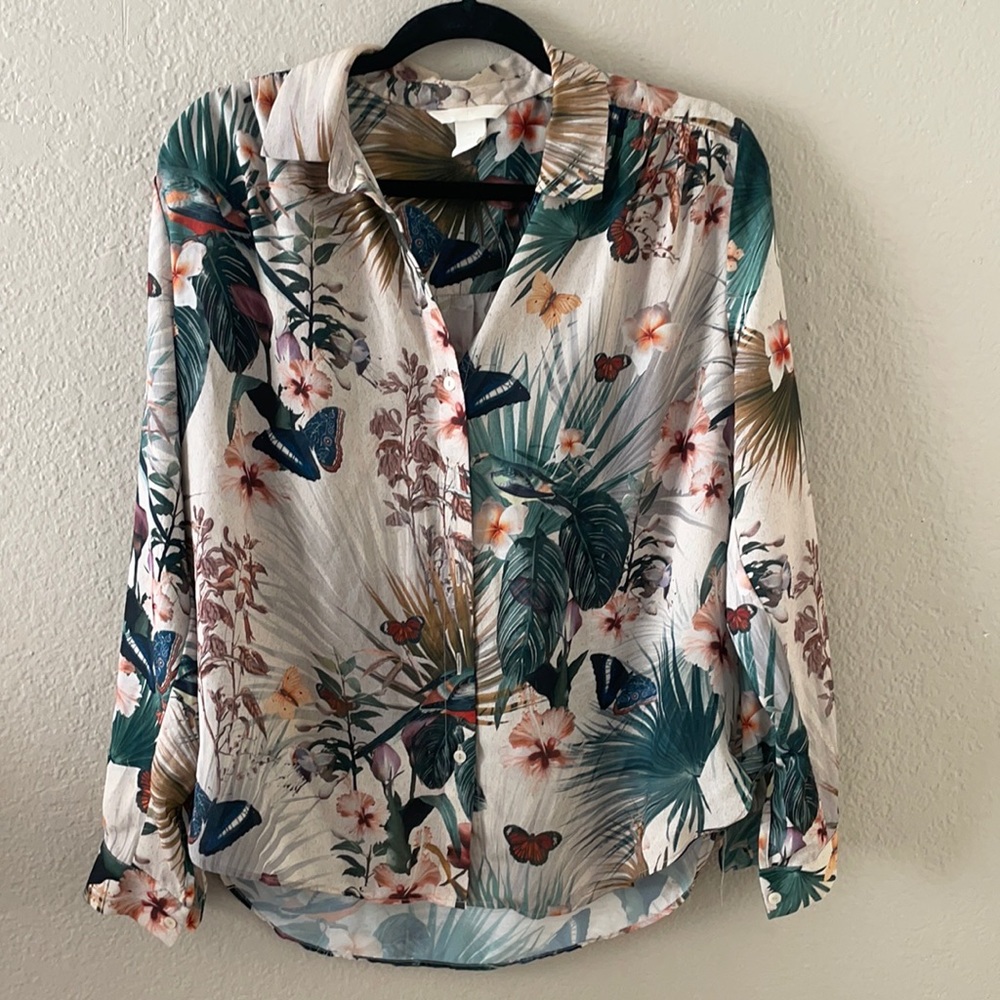 Summer butterfly print long sleeve top